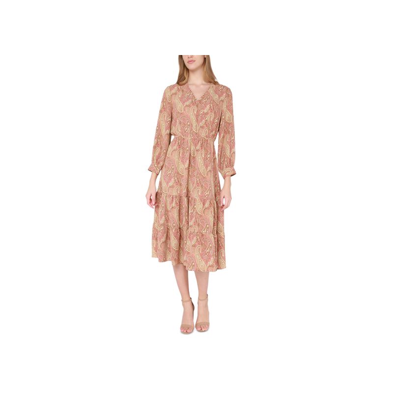 Women's Paisley-Print Wrap-Front Ruffled Midi Dress